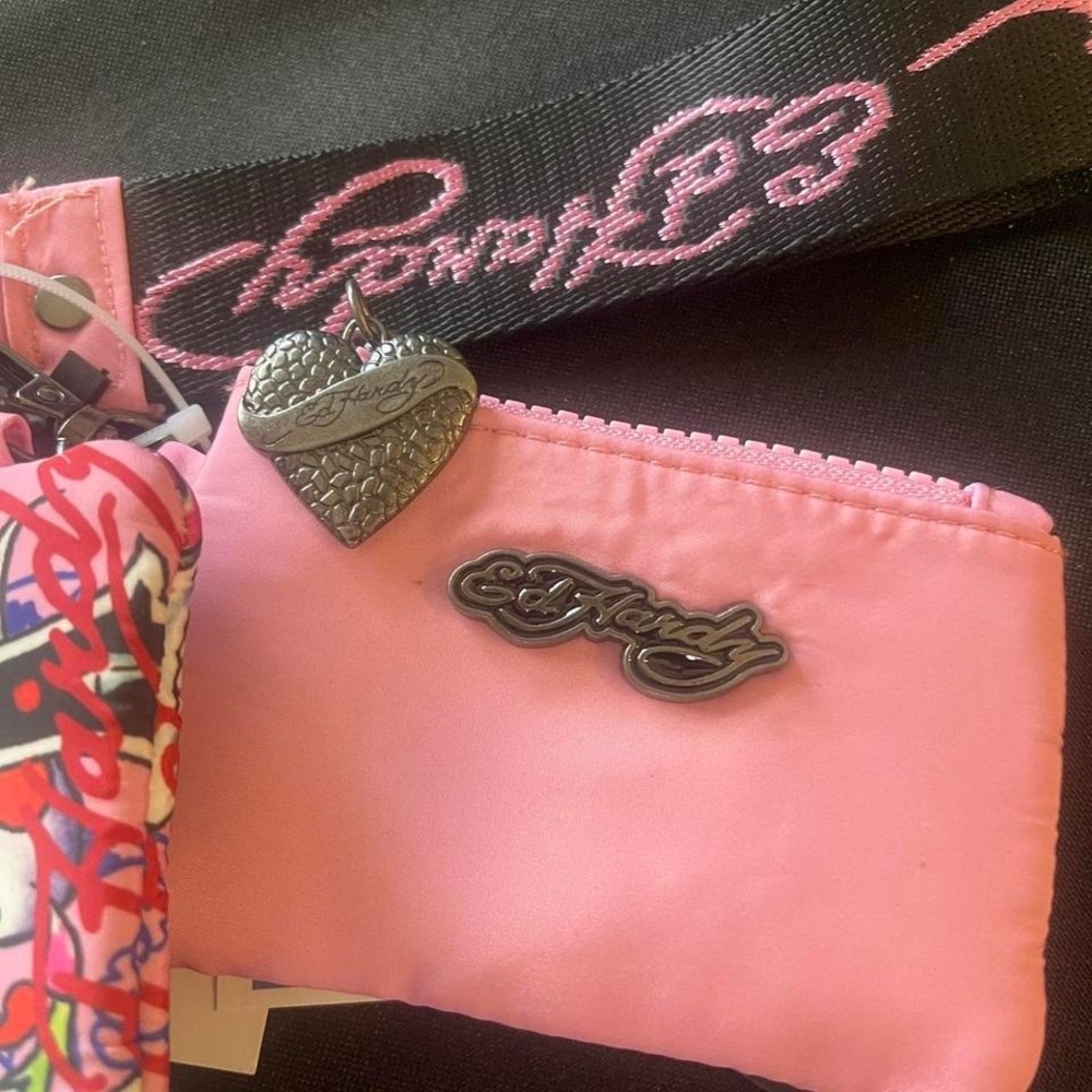 Ed hardy pink coin purse keychain